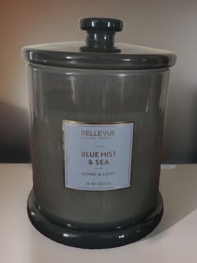 BELLEVUE BLUE MIST AND SEA LUXURY SOY BLEND CANDLE IN COVERED GLASS JAR